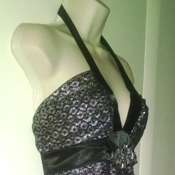 Vintage Empire Waist Halter Top Sexy Jeweled Dress -  threedaughtersproperties.com